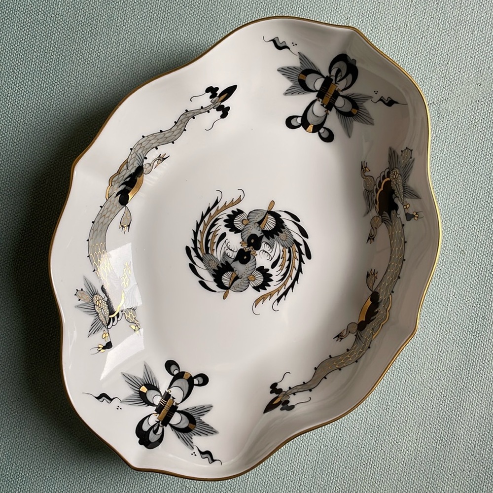 Meissen Vintage Rich Court Dragon Black Bowl Dish